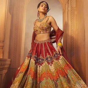 Kalista Multi-Colored Raw Silk Hand Embroidered Lehenga Set